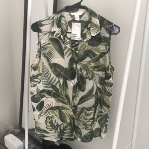 H&M Sleeveless Collar Plant Print Blouse NWT